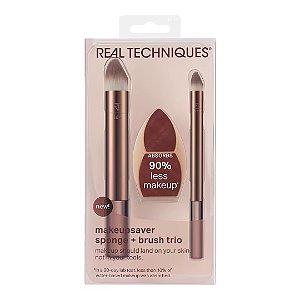 Kit Pincéis e Esponja de Maquiagem, Makeupsaver Sponge + Brush Trio, Real Techniques