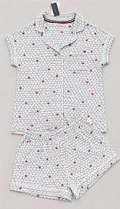 Conjunto Pijama Americano Feminino, Cinza Logo, Tommy Hilfiger