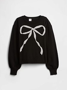 Suéter Infantil Relaxed, Preto Estampa de Laço, GAP