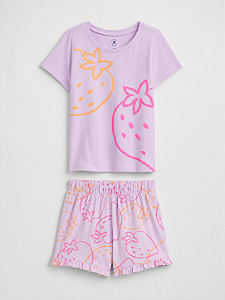 Conjunto Bebê Camiseta e Shorts, Lilás com Estampa de Morango, Gap