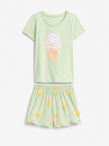 Conjunto Infantil Camiseta e Short, Verde Claro Estampa de Sorvete, Gap