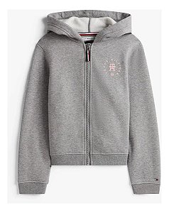 Moletom Infantil com Capuz e Zíper, Cinza Mescla, Tommy Hilfiger