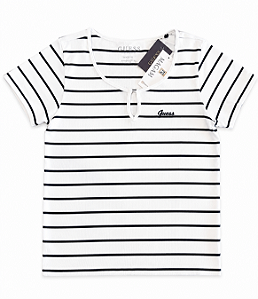 Blusa Feminina Decote Gota, Branca Listras, Guess