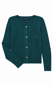 Cardigan Feminino Tricot Trançado, Verde Petróleo, Tommy Hilfiger