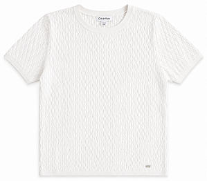 Suéter Tricot Texturizado Manga Curta, Branco, Calvin Klein