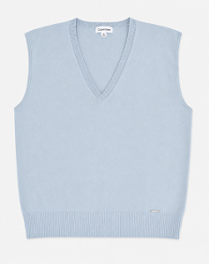 Colete Feminino Tricot Decote V, Azul Claro, Calvin Klein