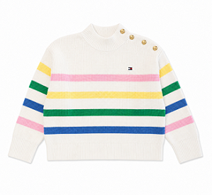 Suéter Infantil Gola Alta Listrado, Off White Multicolorido, Tommy Hilfiger
