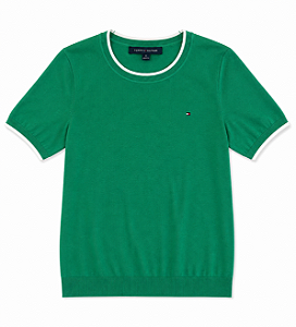 Suéter Feminino Tricot Manga Curta, Verde Bandeira, Tommy Hilfiger