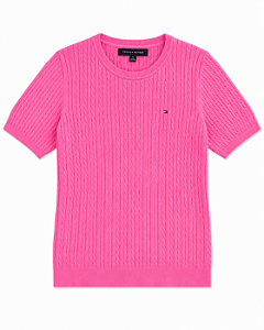Suéter Feminino Tricot Trançado Manga Curta, Rosa, Tommy Hilfiger
