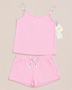 Conjunto Pijama Feminino, Listrado Branco e Vermelho, Calvin Klein