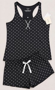 Conjunto Pijama Feminino, Preto com Logo Branco, Calvin Klein