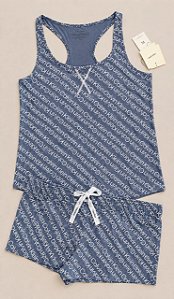 Conjunto Pijama Feminino, Azul com Logo Branco, Calvin Klein