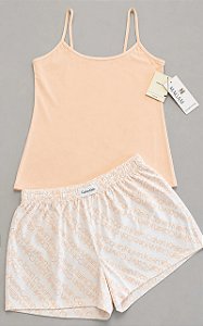 Conjunto Pijama Feminino, Pêssego e Branco, Calvin Klein