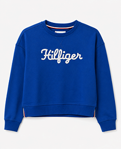 Moletom Infantil, Azul Royal com Logo Hilfiger Bordado, Tommy Hilfiger