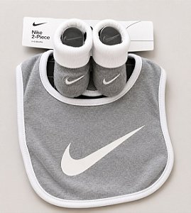 Kit Meias Booties e Babador, 0-6 meses, Cinza/Branco, Nike