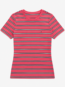 Camiseta Feminina, Rosa Listras com Logo, Tommy Hilfiger