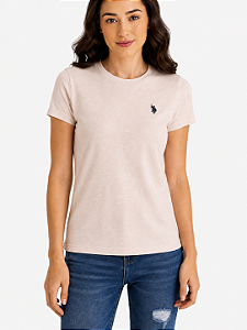 Camiseta Clássica Feminina, Bege Mescla, U.S. Polo Assn.