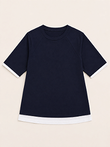 Blusa Manga Curta Feminina com Sobreposição, Preta, Design History