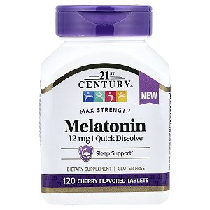 Melatonina, 12 mg, Dissolução Rápida, Sabor Cereja, 120 Tabletes, 21st Century