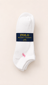 Kit com 6 Pares de Meias Invisíveis, Branca, Tamanho 34 ao 39 BR, Polo Ralph Lauren