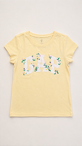 Camiseta Infantil Manga Curta, Amarelo Claro com Logo Floral, Gap