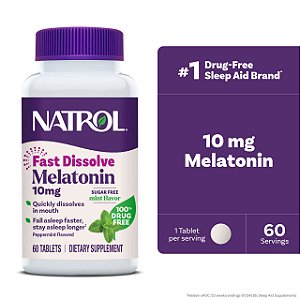 Melatonina, 10 mg, Dissolução Rápida, Sem Açúcar, Sabor Menta, 60 Tabletes, Natrol