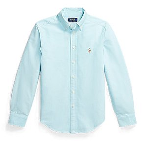 Camisa Manga Longa Infantil, Algodão Oxford, Azul Claro, Polo Ralph Lauren