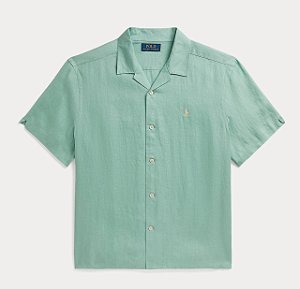 Camisa Manga Curta Infantil, Linho, Verde Claro, Polo Ralph Lauren
