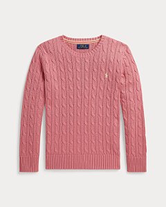 Suéter Manga Longa Trançado, Rosa Claro, Polo Ralph Lauren