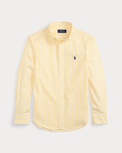 Camisa Manga Longa Infantil, Algodão Popeline, Listras Amarelo e Branco, Polo Ralph Lauren