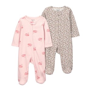 Kit 2 Macacões com Pezinhos, Estampa de Flores e Flamingo, Child of Mine by Carter’s