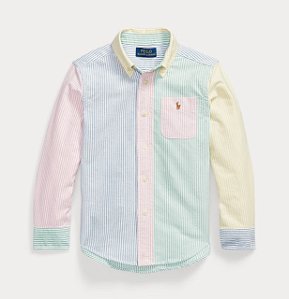 Camisa Manga Longa Infantil, Algodão Oxford, Colorida Listrada, Polo Ralph Lauren