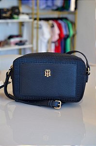 Bolsa Transversal Retangular, Preta Monograma, Tommy Hilfiger