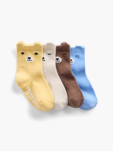 Kit 4 Pares de Meias para Bebês, Cano Médio, Urso, 12-24 meses, GAP