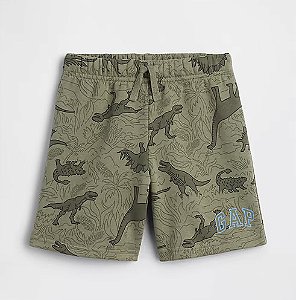 Short Moletom Infantil Logo, Verde Estampa de Dinossauros, Gap