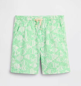 Short Infantil em Linho Misto,Verde Estampa de Peixes, Gap