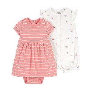 Kit 2 Peças Bebê, Vestido e Rompers, Rosa e Branco, Child of Mine by Carter’s