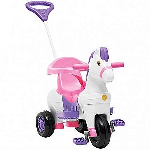 Triciclo Infantil Empurrador Unicórnio Fantasy Calesita Rosa