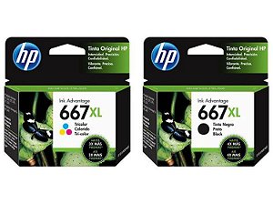 Kit Cartuchos Originais de Tinta HP 667XL Preto + Colorido HP 667 XL