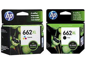 Kit Cartucho Original HP 662XL Colorido + Cartucho HP 662XL Preto Alto Rendimento