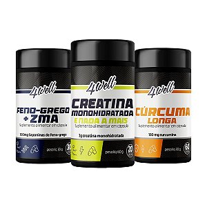 Kit Performance Cápsulas Creatina Capsulas + ZMA Booster/Testo + Curcuma