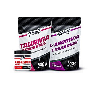 Kit Pré-Treino Sem Cafeína Beta Alanina 300g + L - Arginina 4well 500g + Taurina 500g
