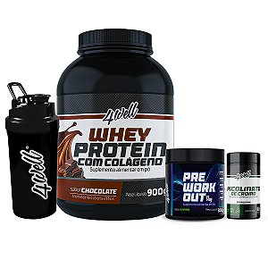 Kit Definição Máxima Whey Protein 900g + Picolinato de Cromo + Pré-Treino 300g Limão + Coqueteleira