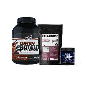 Kit Cross & Endurance Whey Protein 900g + Pré-Treino 300g Limão + Palatinose 500g 4well