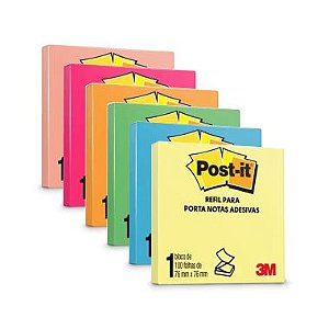 Blocos Adesivos 3M Post-it Refil P/Porta Notas 76X76 Cores