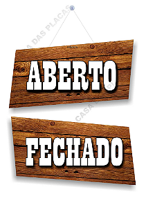 Placa Aberto Fechado Pvc Fundo Madeira Com Ventosa