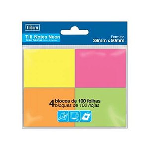 Blocos Adesivos Tilibra Tili Notes Neon 38X50 C/4 Cores 100F