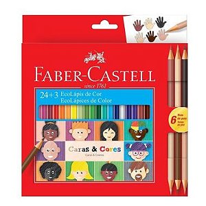 Lápis De Cor Faber Castell Caras E Cores C/24 Cores + 3 Bicolor C/6 Tons de Pele