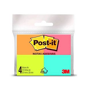 Blocos Adesivos 3M Post-it Neon 38X50 C/4 Cores 50F