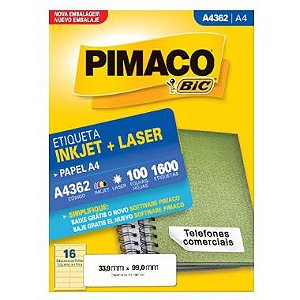 Etiqueta Pimaco A4 A4362 (16 Etiquetas P/Folha) C/100 UND